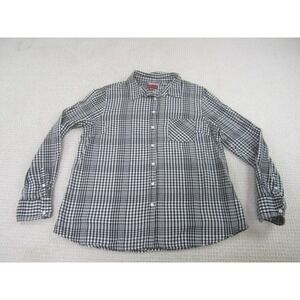 Merona Shirt Womens XL Black White Checkered Button‎ Down Casual Top Long Sleeve